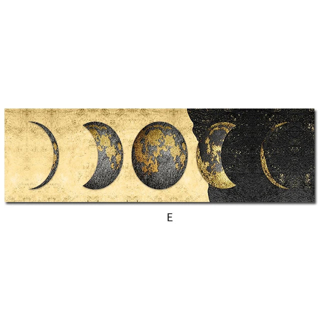 Modern Light Luxury Black Golden Moon Planet Canvas Painting Posters Nordic