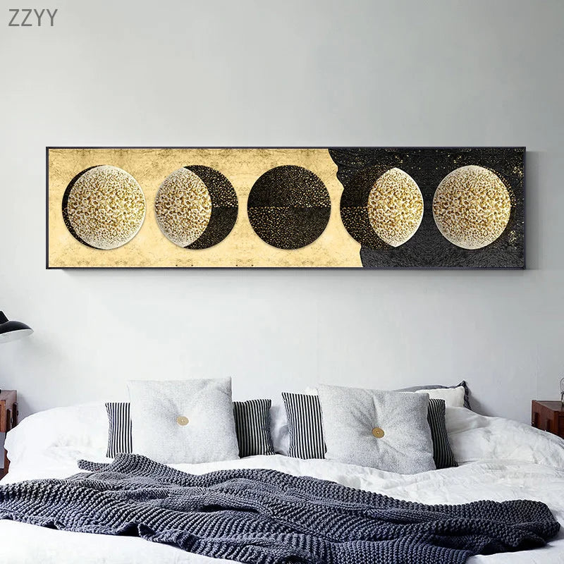 Modern Light Luxury Black Golden Moon Planet Canvas Painting Posters Nordic