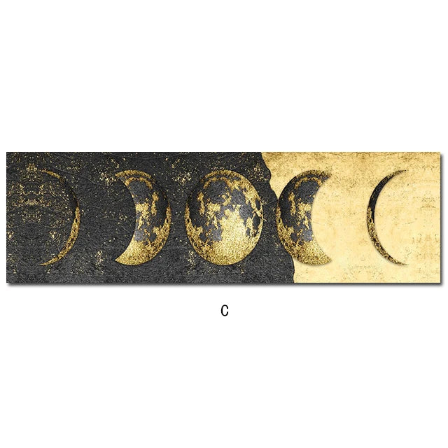 Modern Light Luxury Black Golden Moon Planet Canvas Painting Posters Nordic