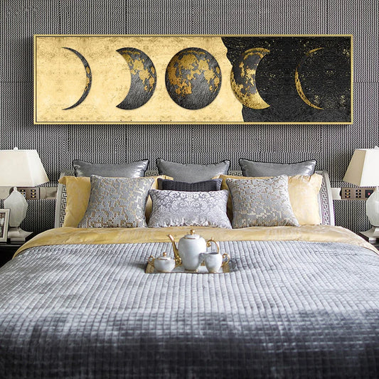 Modern Light Luxury Black Golden Moon Planet Canvas Painting Posters Nordic
