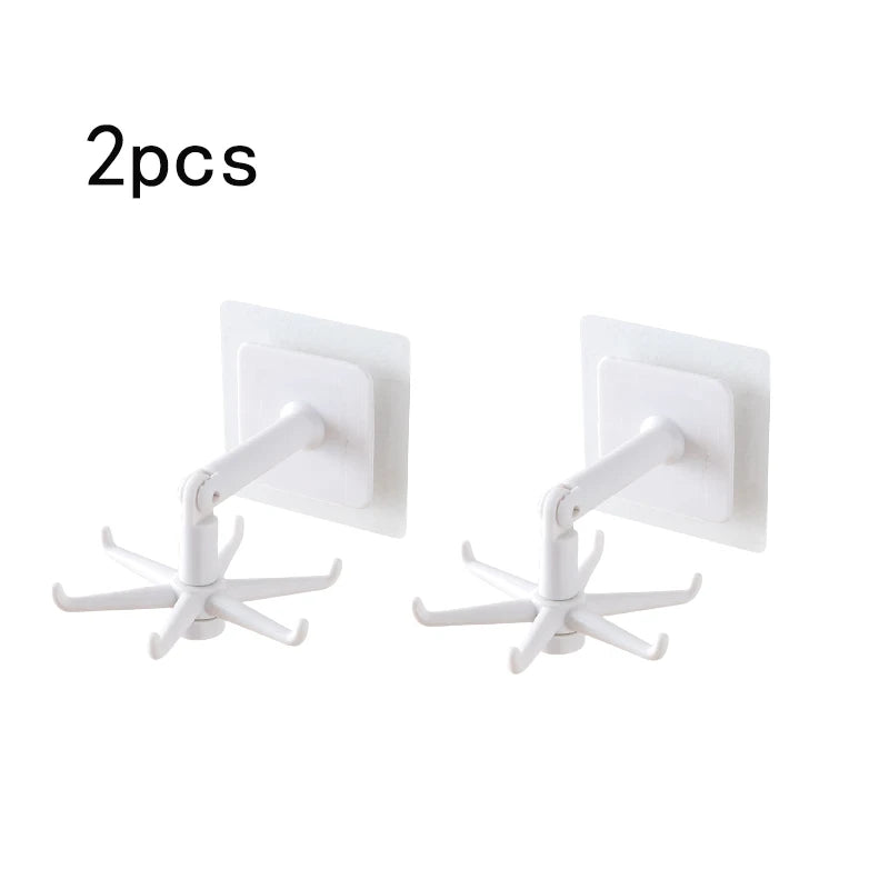 Rotated Kitchen Hooks Self Adhesive 6 Hooks Wall Door Hook Handbag Clothes