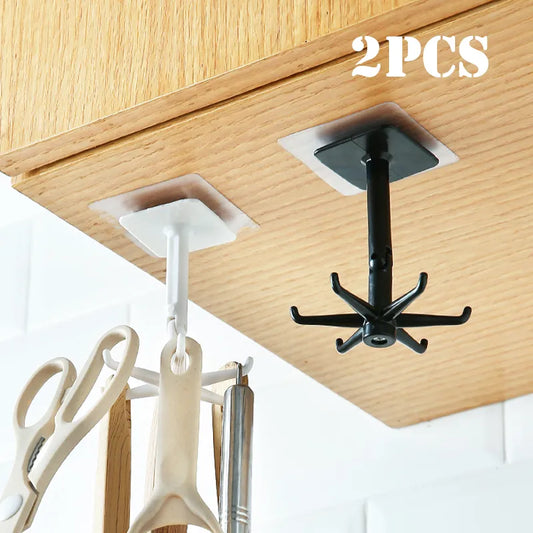 Rotated Kitchen Hooks Self Adhesive 6 Hooks Wall Door Hook Handbag Clothes