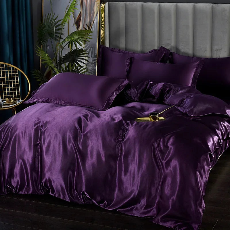 Bed Sheet Pillowcase Luxury Satin Bedsheet Solid Color Double Single