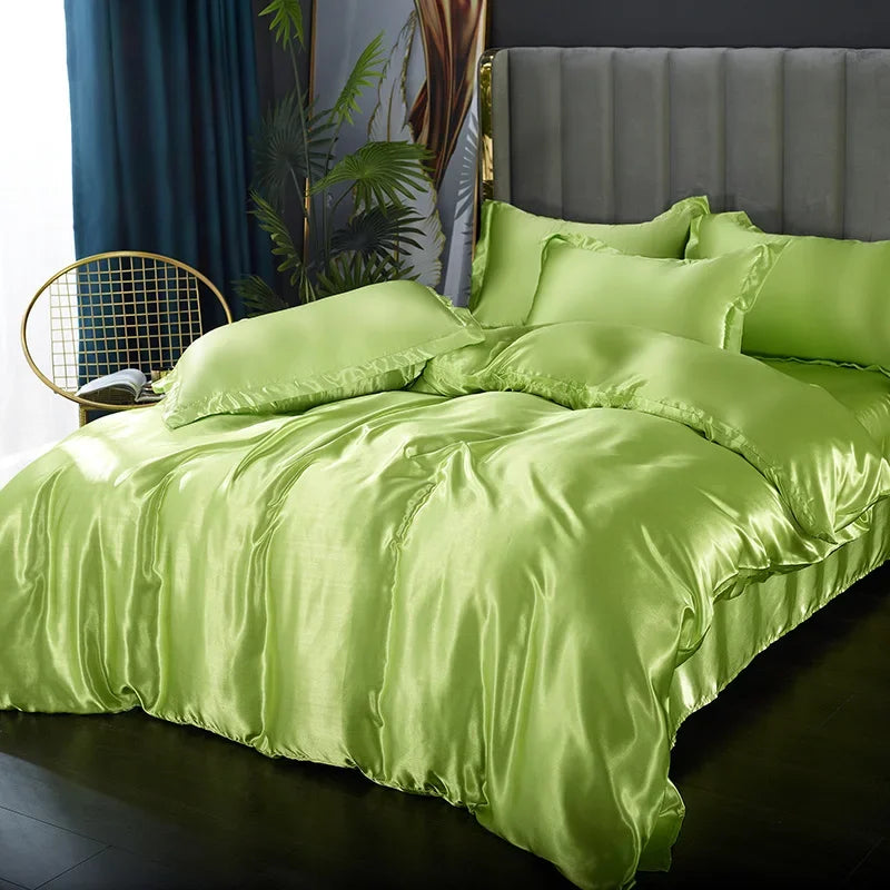 Bed Sheet Pillowcase Luxury Satin Bedsheet Solid Color Double Single