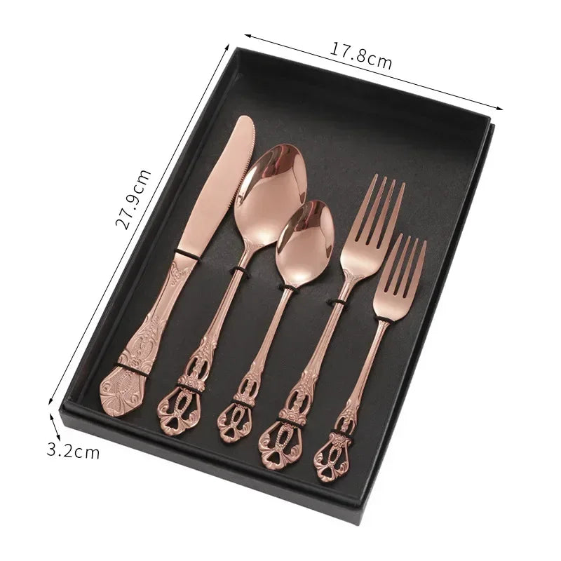 Golden Stainless Steel Cutlery Set Luxury Complete Dinnerware Set