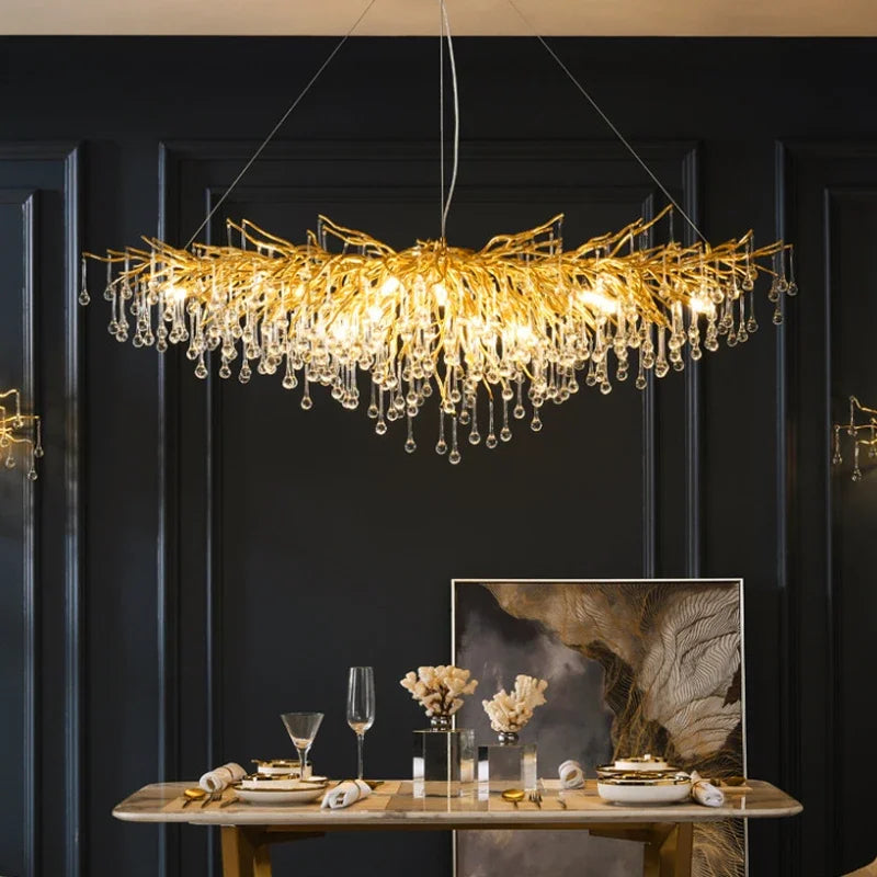 Modern light luxury branch-shaped golden crystal ceiling chandelier