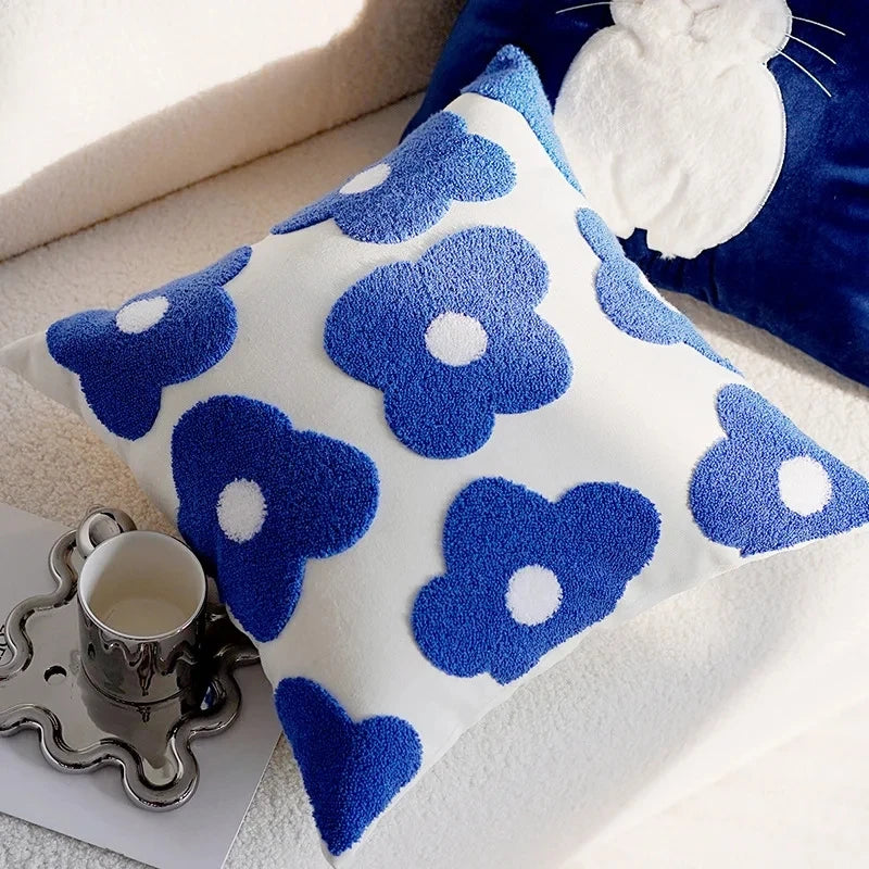 Flower Throw Pillow Covers Square Simple Sofa Pillow Cases Stamping Waist Cushion