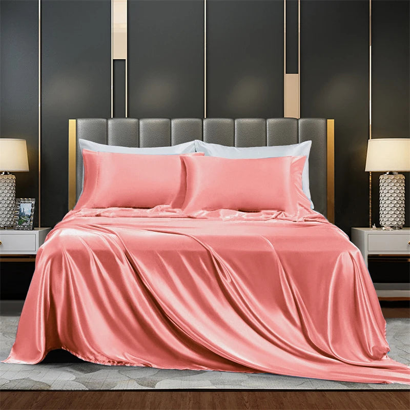 Solid Satin Bedding Set Including Duvet Covers, Bed Sheets