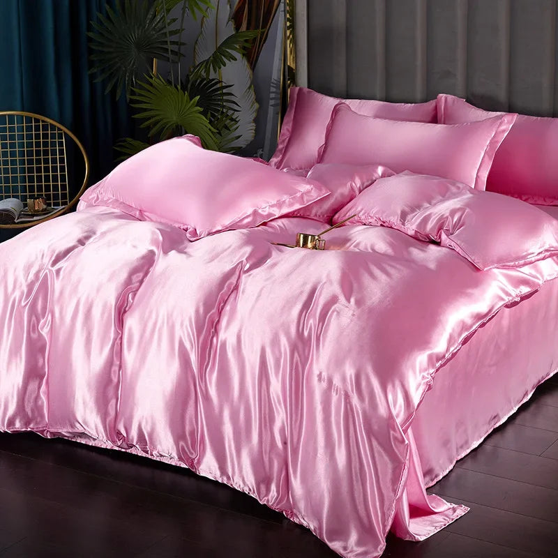 Bed Sheet Pillowcase Luxury Satin Bedsheet Solid Color Double Single