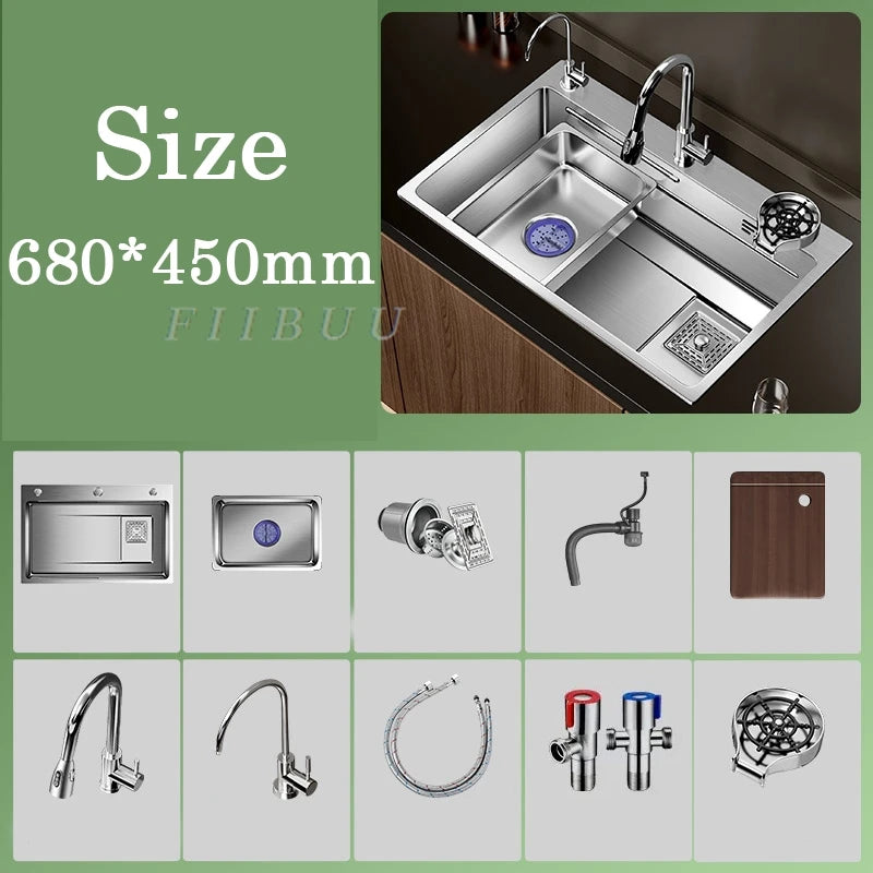 Multiple Size Nano 304 stainless steel kitchen sink large single-slot washbasin Bowl