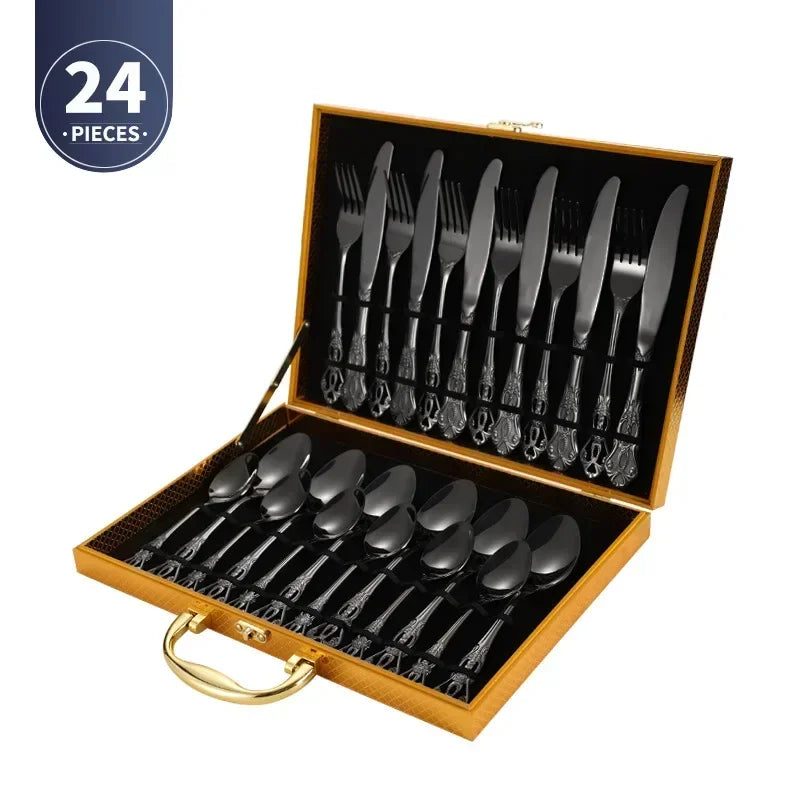 Golden Stainless Steel Cutlery Set Luxury Complete Dinnerware Set