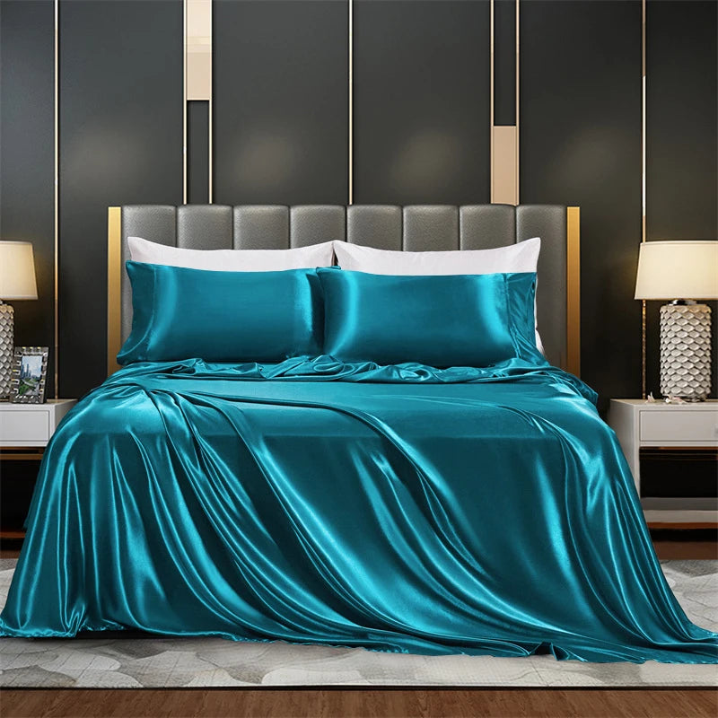 Solid Satin Bedding Set Including Duvet Covers, Bed Sheets