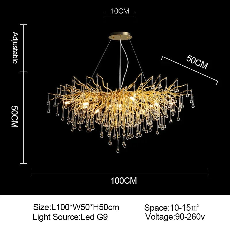 Modern light luxury branch-shaped golden crystal ceiling chandelier