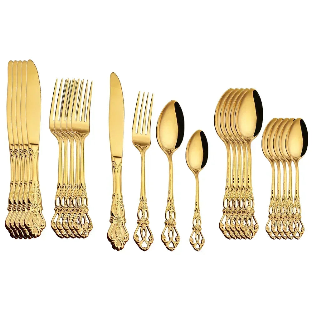 Golden Stainless Steel Cutlery Set Luxury Complete Dinnerware Set