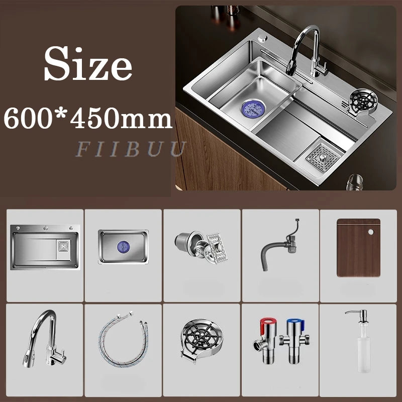 Multiple Size Nano 304 stainless steel kitchen sink large single-slot washbasin Bowl