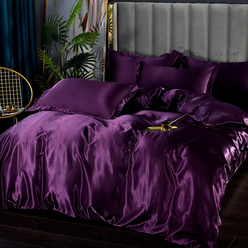 Solid Satin Bedding Set Including Duvet Covers, Bed Sheets