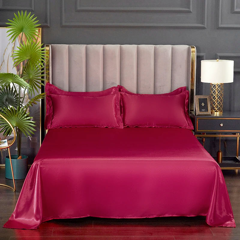 Solid Satin Bedding Set Including Duvet Covers, Bed Sheets