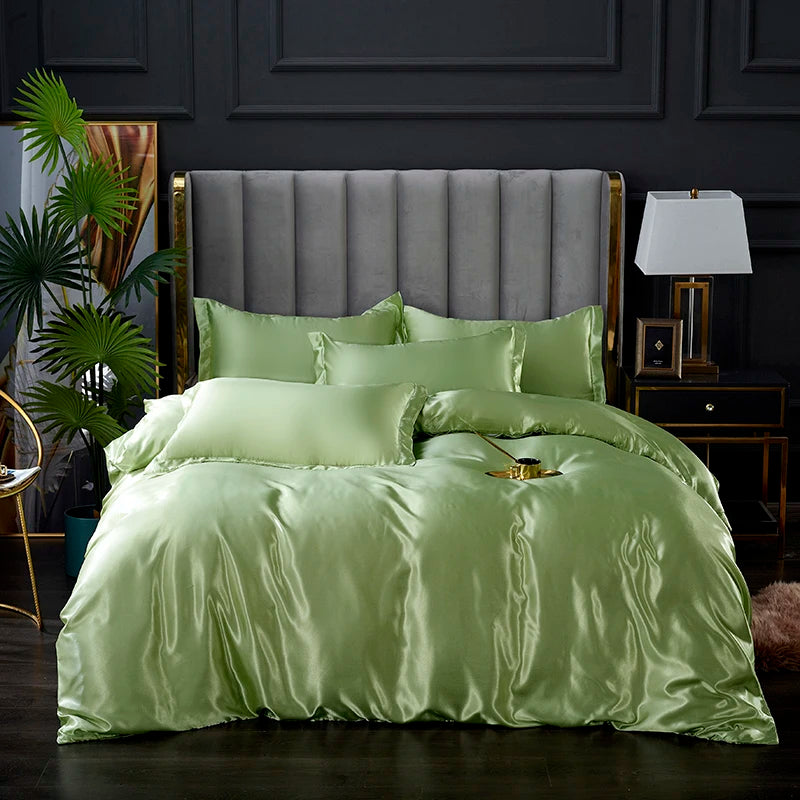 Solid Satin Bedding Set Including Duvet Covers, Bed Sheets