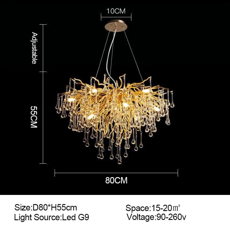 Modern light luxury branch-shaped golden crystal ceiling chandelier