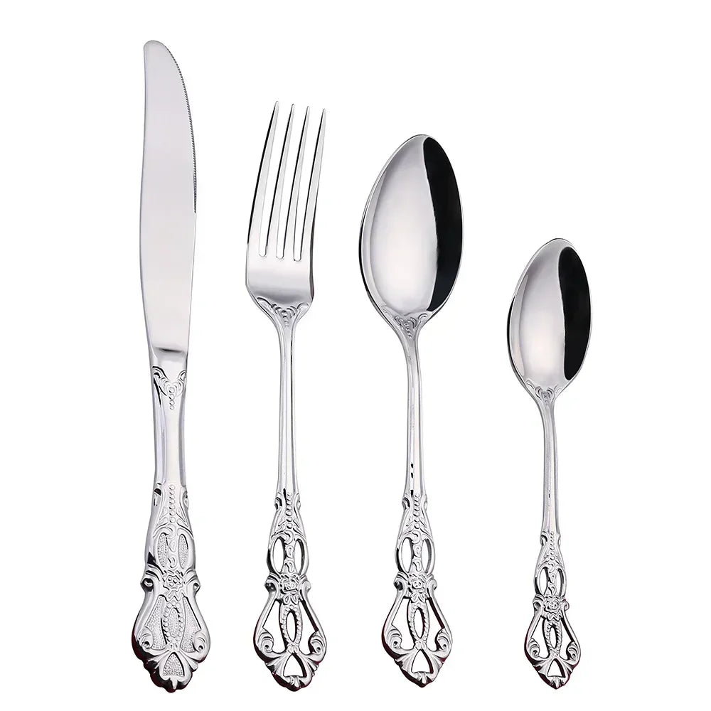 Golden Stainless Steel Cutlery Set Luxury Complete Dinnerware Set