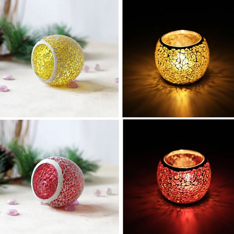 Moroccan Mosaic Glass Candlestick Votive Candle Colorful Candle Holder