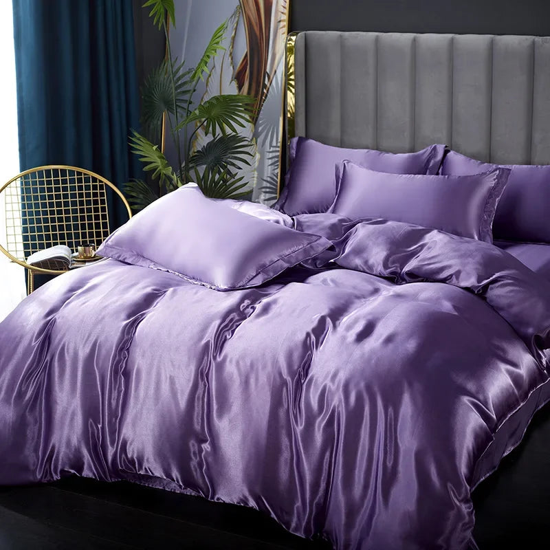 Bed Sheet Pillowcase Luxury Satin Bedsheet Solid Color Double Single