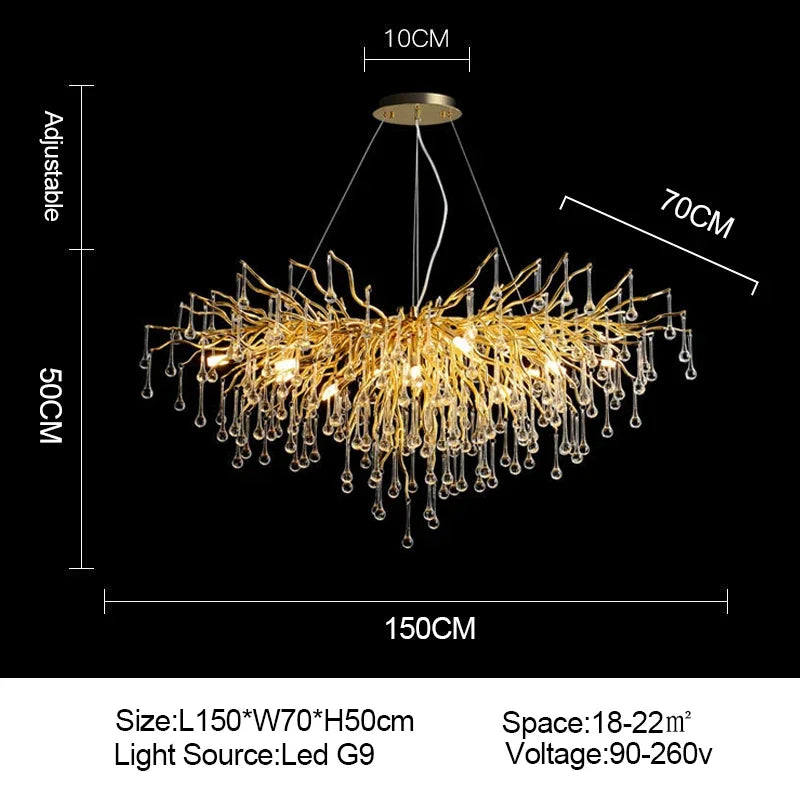 Modern light luxury branch-shaped golden crystal ceiling chandelier