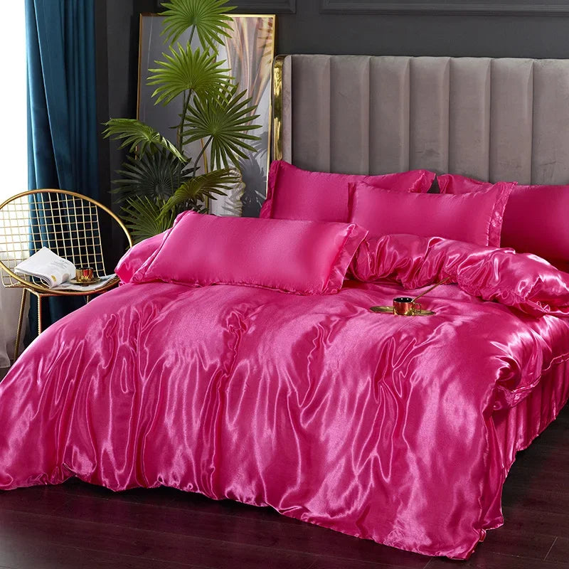 Bed Sheet Pillowcase Luxury Satin Bedsheet Solid Color Double Single