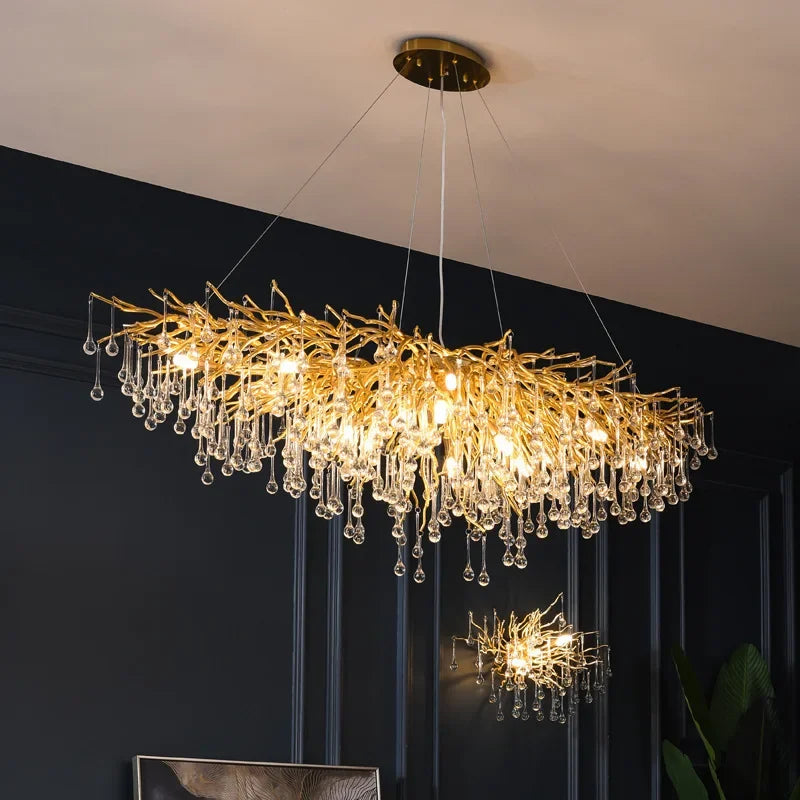 Modern light luxury branch-shaped golden crystal ceiling chandelier