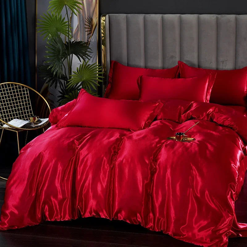 Bed Sheet Pillowcase Luxury Satin Bedsheet Solid Color Double Single