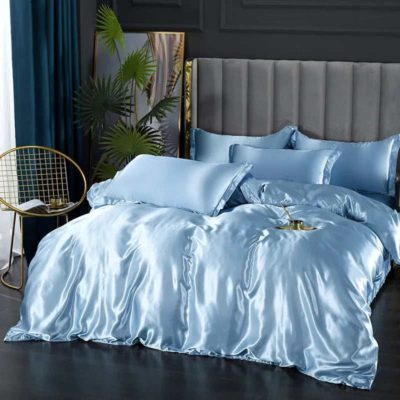 Bed Sheet Pillowcase Luxury Satin Bedsheet Solid Color Double Single