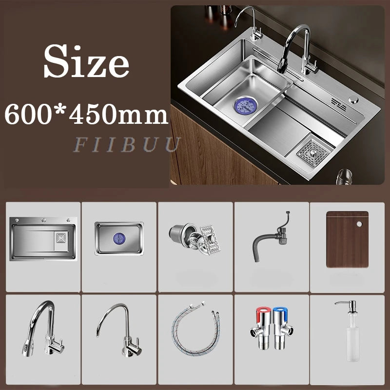 Multiple Size Nano 304 stainless steel kitchen sink large single-slot washbasin Bowl