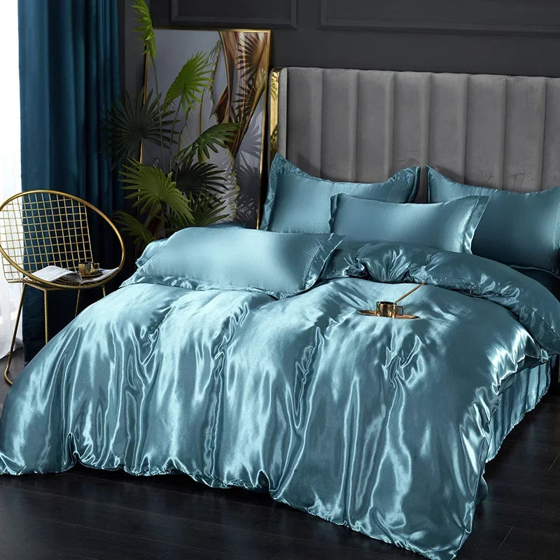 Bed Sheet Pillowcase Luxury Satin Bedsheet Solid Color Double Single