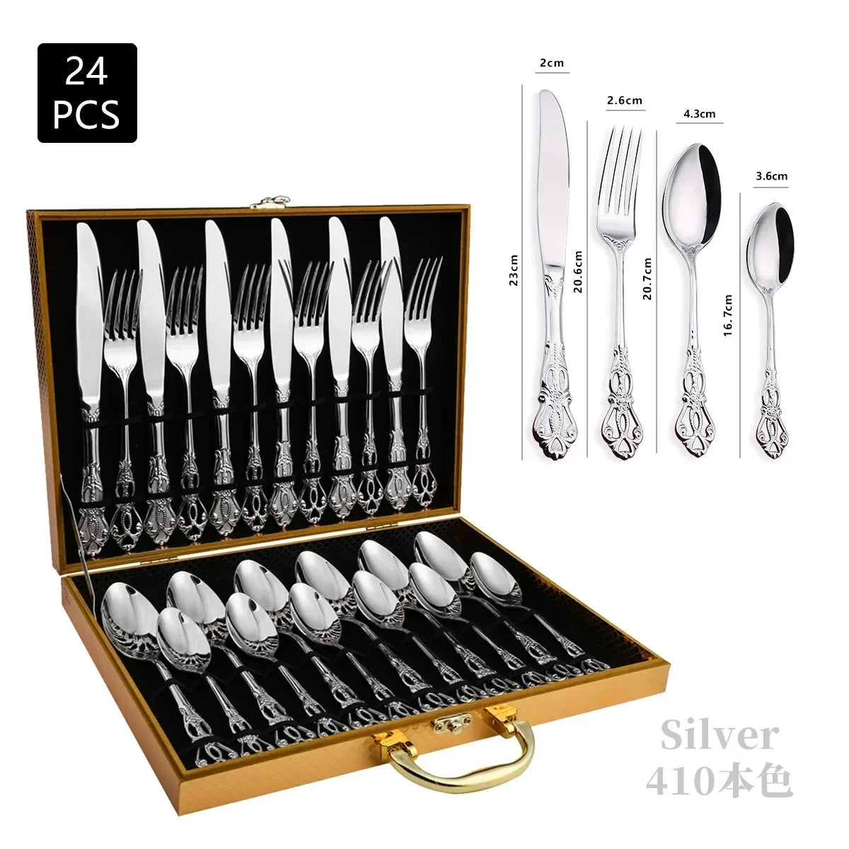 Golden Stainless Steel Cutlery Set Luxury Complete Dinnerware Set