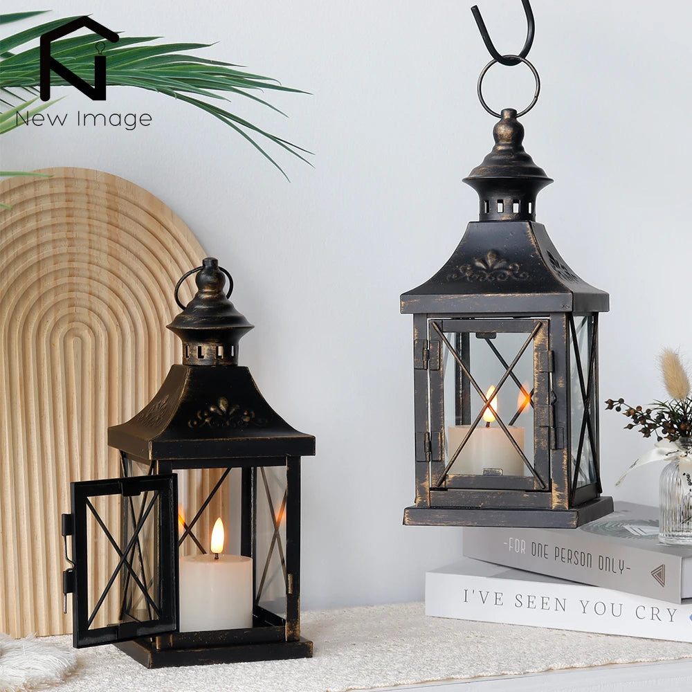 Black Retro Candle Lanterns Hanging Lantern for Bedroom Living Room