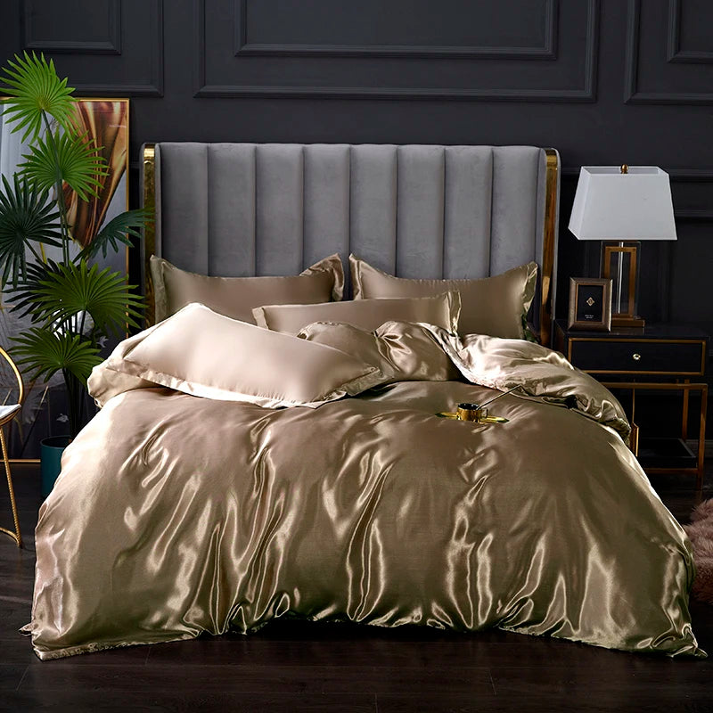 Solid Satin Bedding Set Including Duvet Covers, Bed Sheets