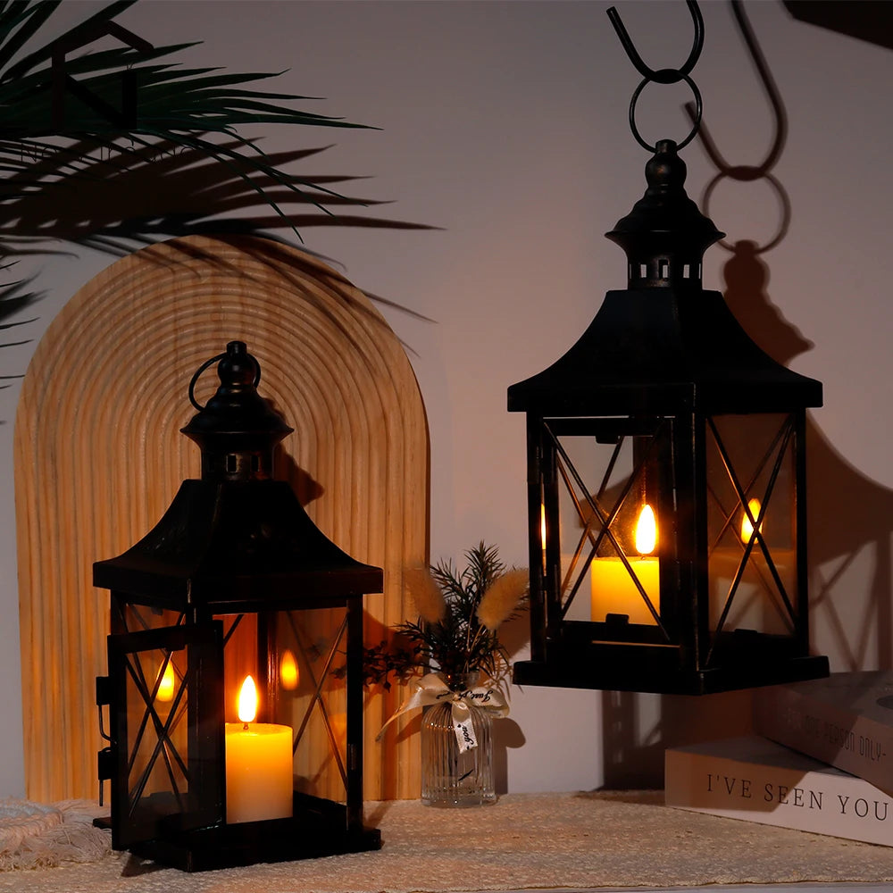 Black Retro Candle Lanterns Hanging Lantern for Bedroom Living Room