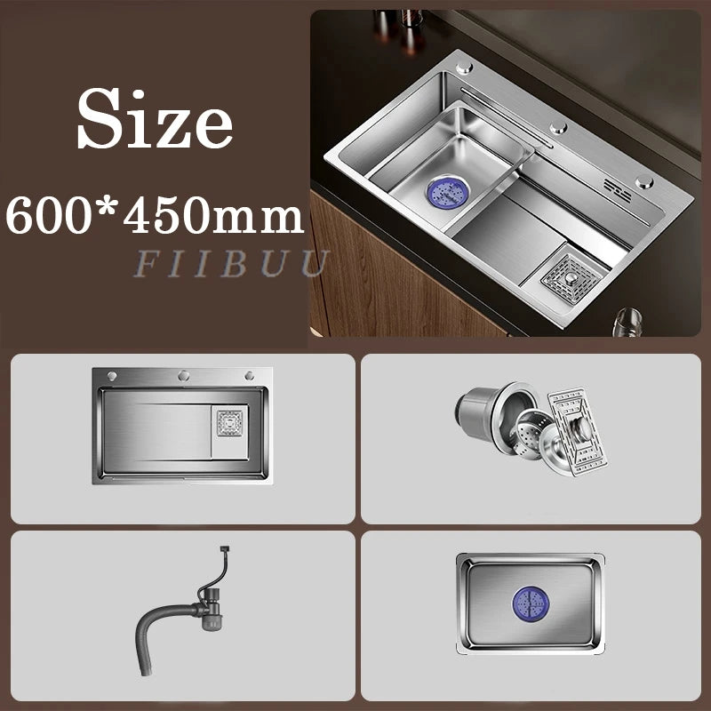 Multiple Size Nano 304 stainless steel kitchen sink large single-slot washbasin Bowl