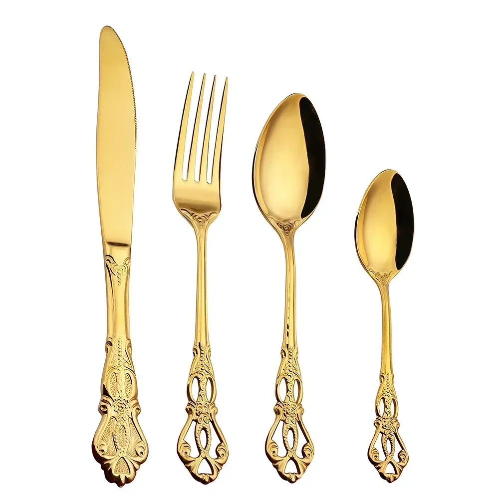 Golden Stainless Steel Cutlery Set Luxury Complete Dinnerware Set