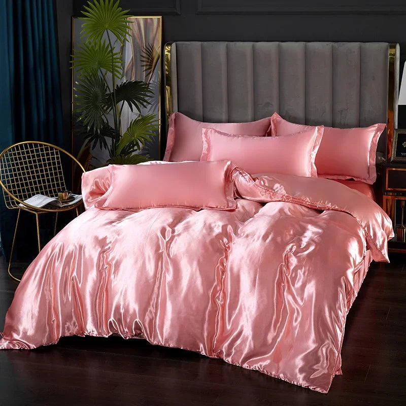 Bed Sheet Pillowcase Luxury Satin Bedsheet Solid Color Double Single