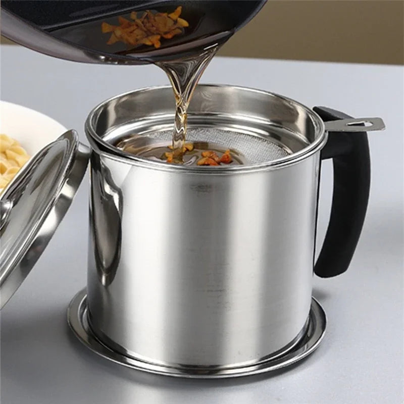 Stainless Steel Household Oil Filter Pot Lard Strainer Tank Container