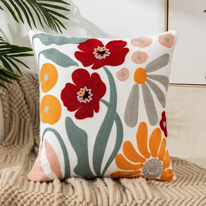 Flower Throw Pillow Covers Square Simple Sofa Pillow Cases Stamping Waist Cushion