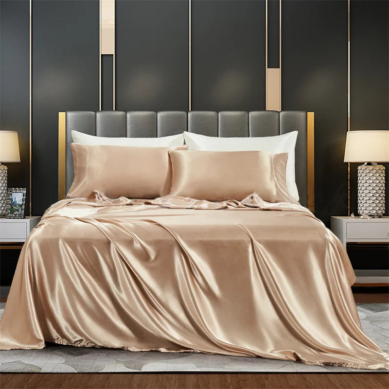 Solid Satin Bedding Set Including Duvet Covers, Bed Sheets