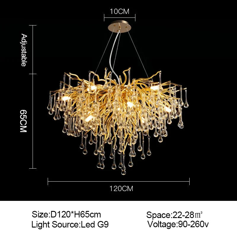 Modern light luxury branch-shaped golden crystal ceiling chandelier