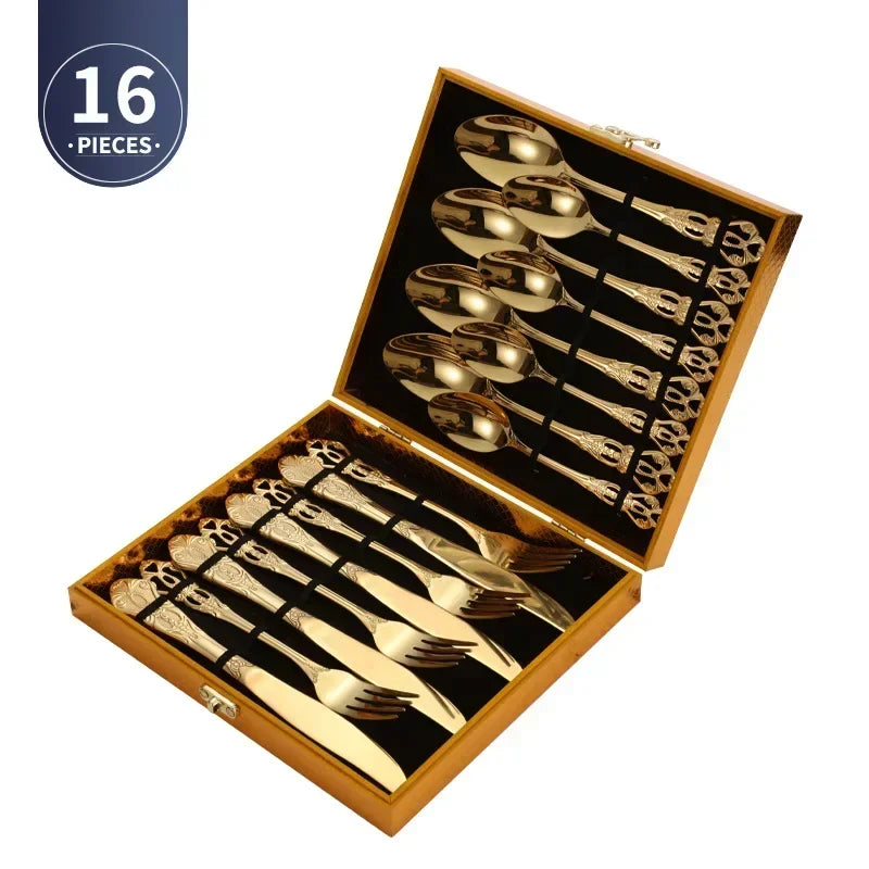 Golden Stainless Steel Cutlery Set Luxury Complete Dinnerware Set