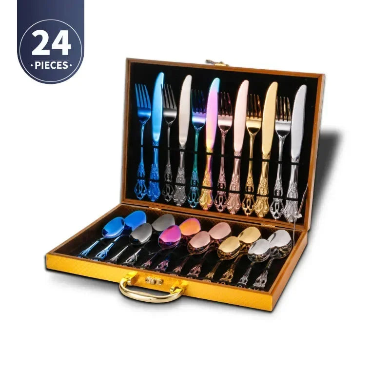 Complete Dinnerware Set Golden Stainless Steel Cutlery Set Luxury Complete Dinnerware Set – My ...