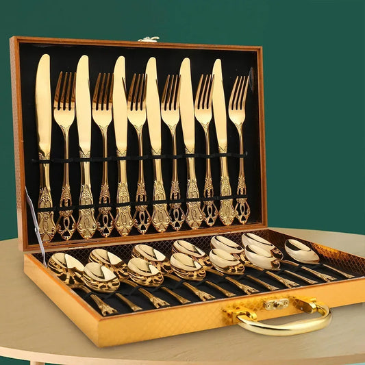 Golden Stainless Steel Cutlery Set Luxury Complete Dinnerware Set