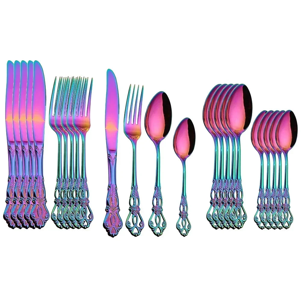 Golden Stainless Steel Cutlery Set Luxury Complete Dinnerware Set