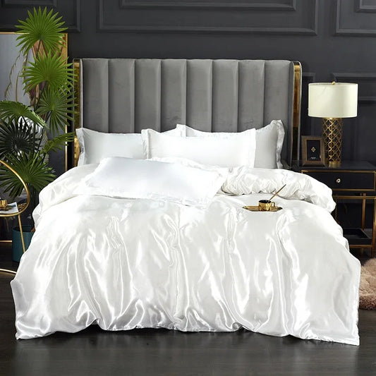 Bed Sheet Pillowcase Luxury Satin Bedsheet Solid Color Double Single
