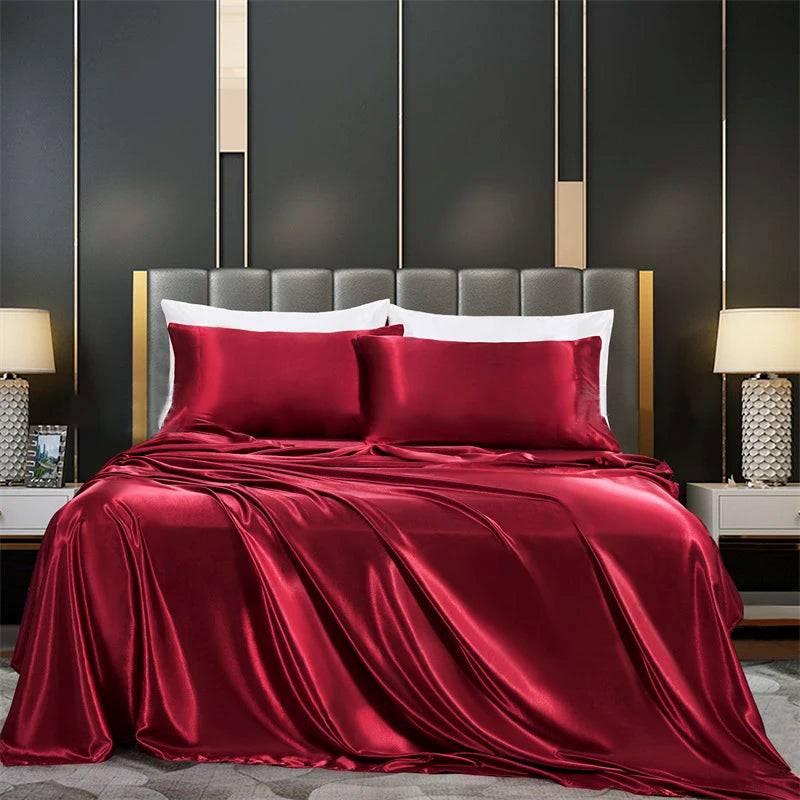 Solid Satin Bedding Set Including Duvet Covers, Bed Sheets